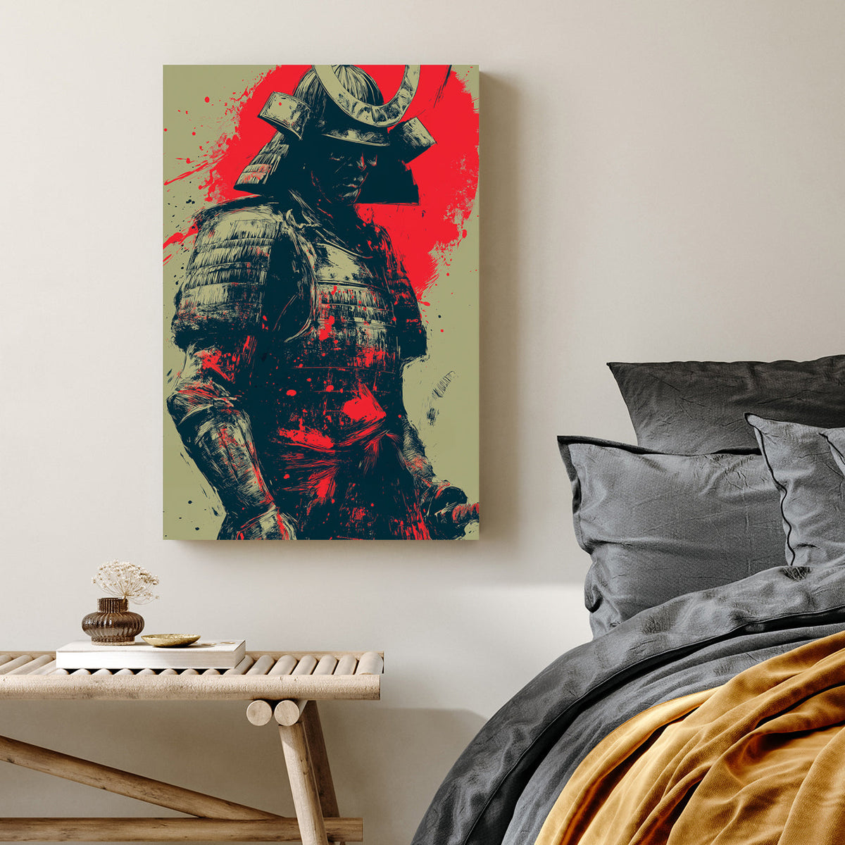 samurai warrior in red and black wall art