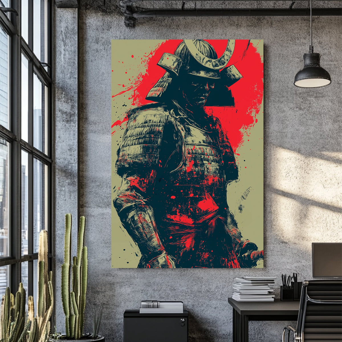 samurai warrior in red and black wall art