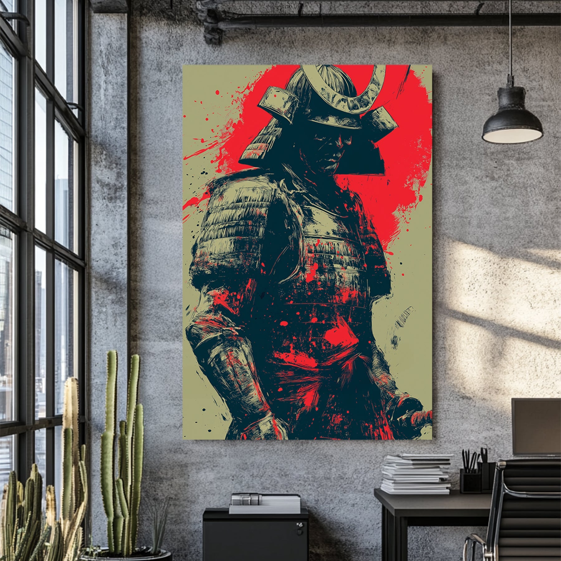 samurai warrior in red and black wall art