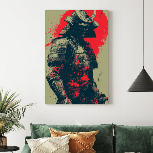samurai warrior in red and black wall art