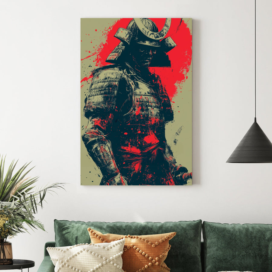 samurai warrior in red and black wall art
