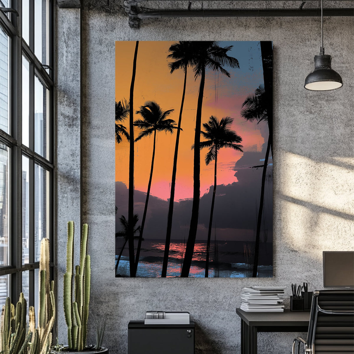 tropical sunset palm trees wall art