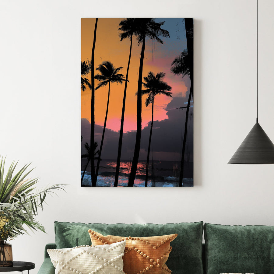 tropical sunset palm trees wall art