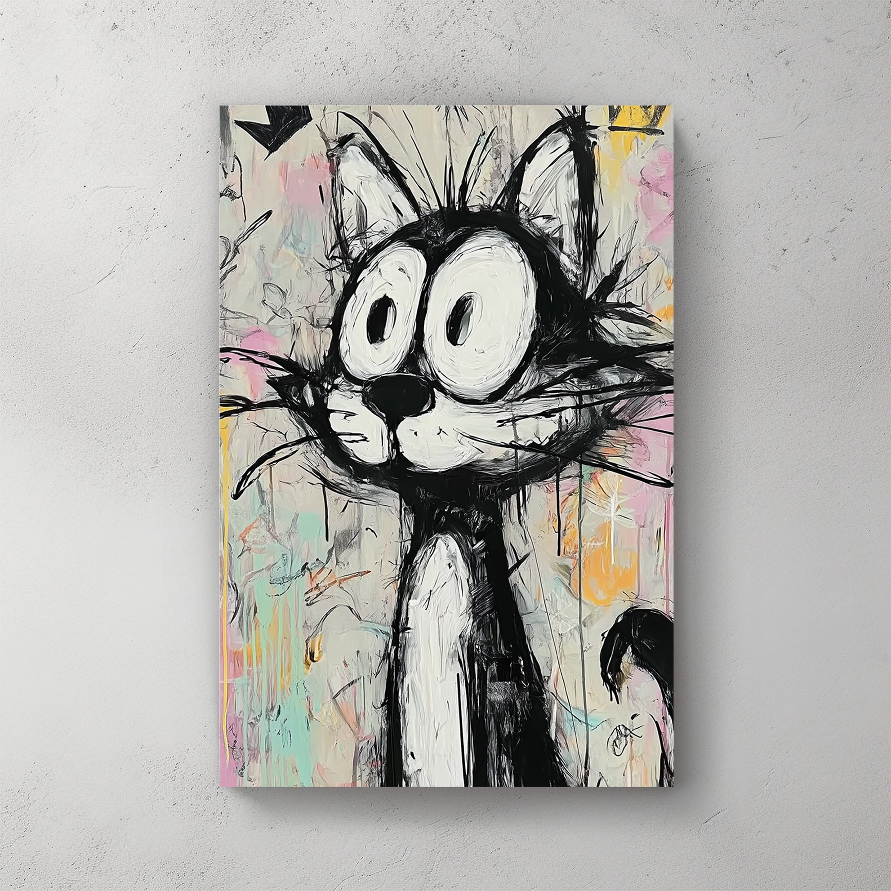 graffiti style cartoon cat wall art