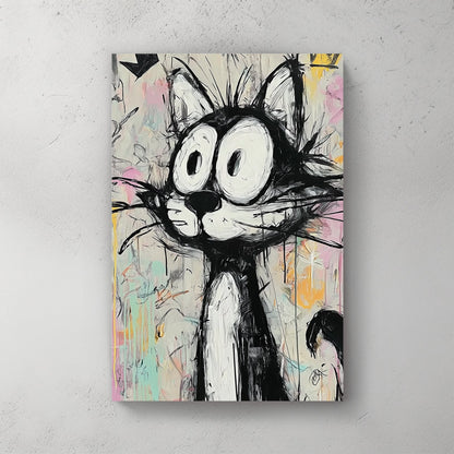 graffiti style cartoon cat wall art