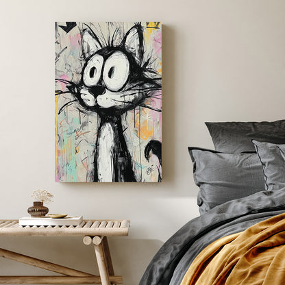 graffiti style cartoon cat wall art