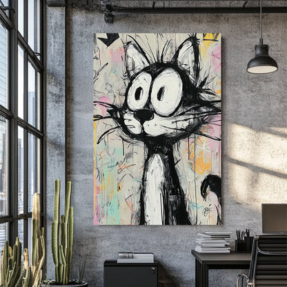 graffiti style cartoon cat wall art