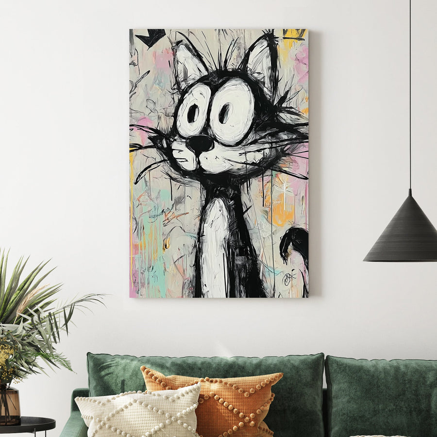 graffiti style cartoon cat wall art