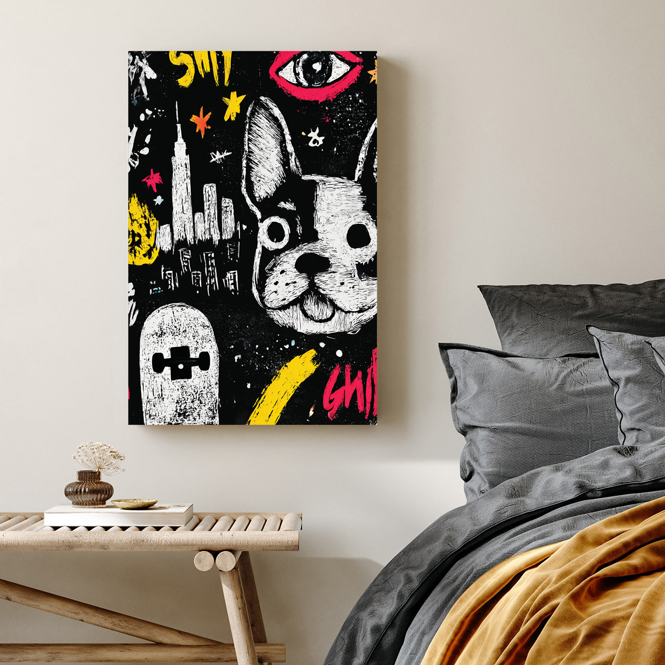 graffiti style french bulldog wall art