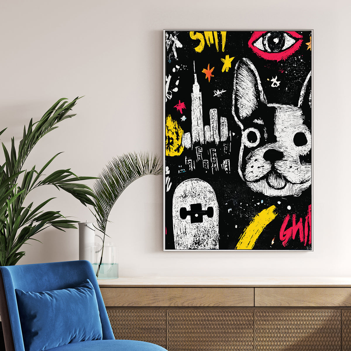 graffiti style french bulldog wall art