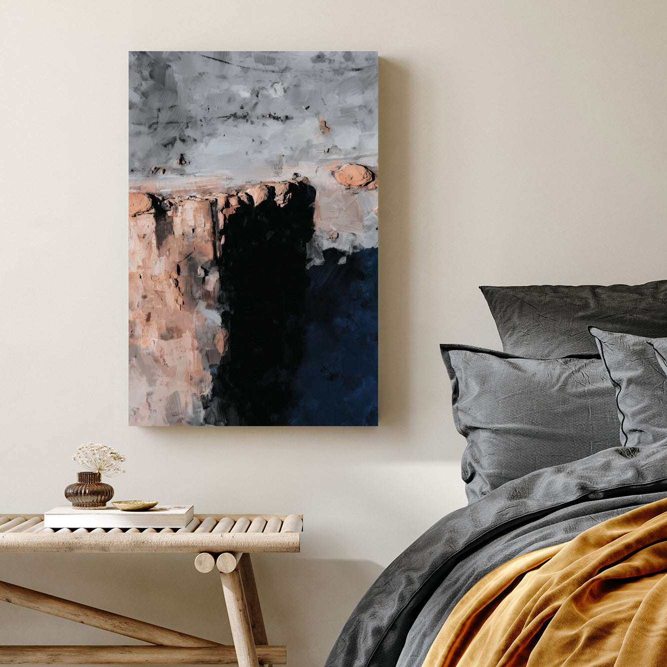 minimal canyon abstract wall art in grey and earth tones