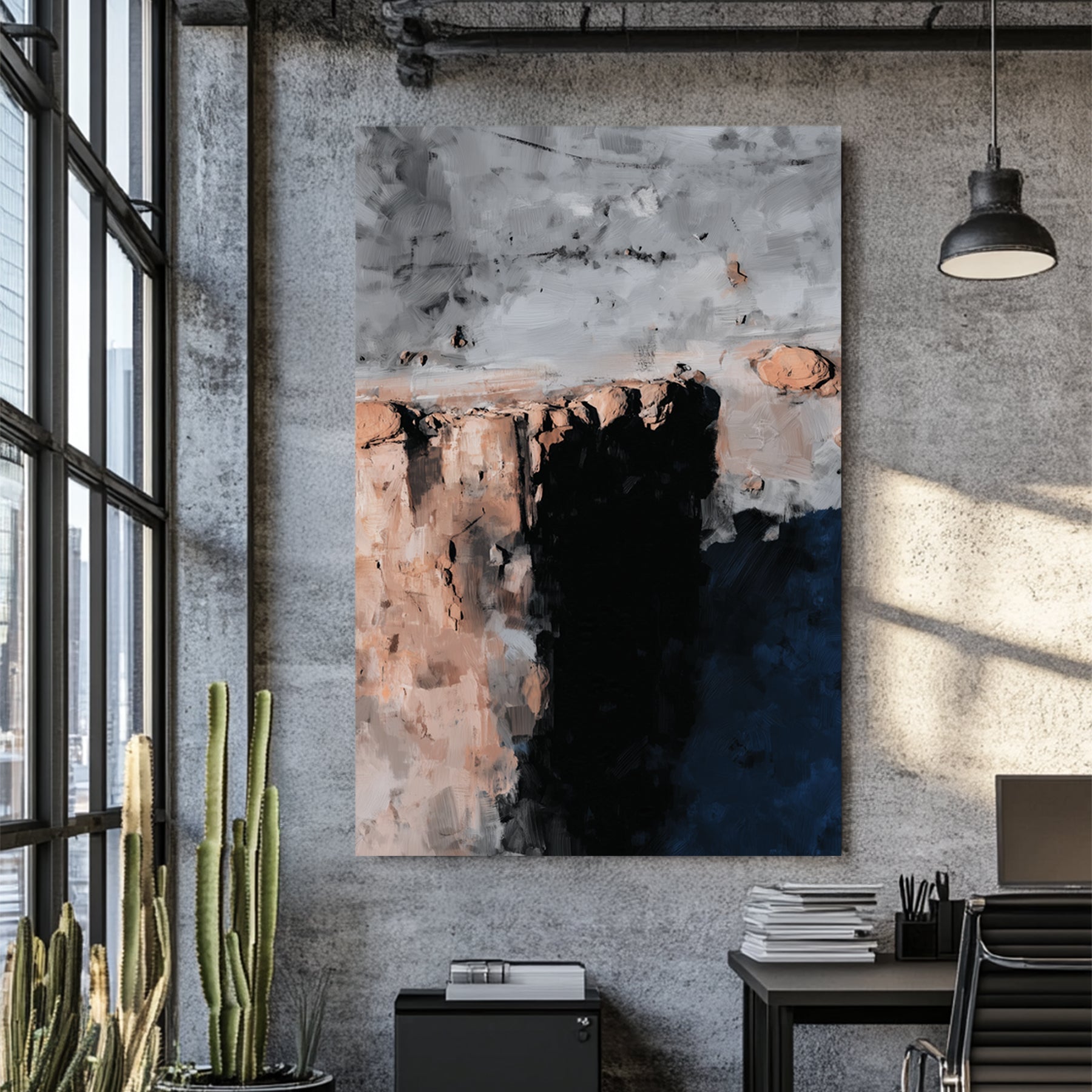 minimal canyon abstract wall art in grey and earth tones