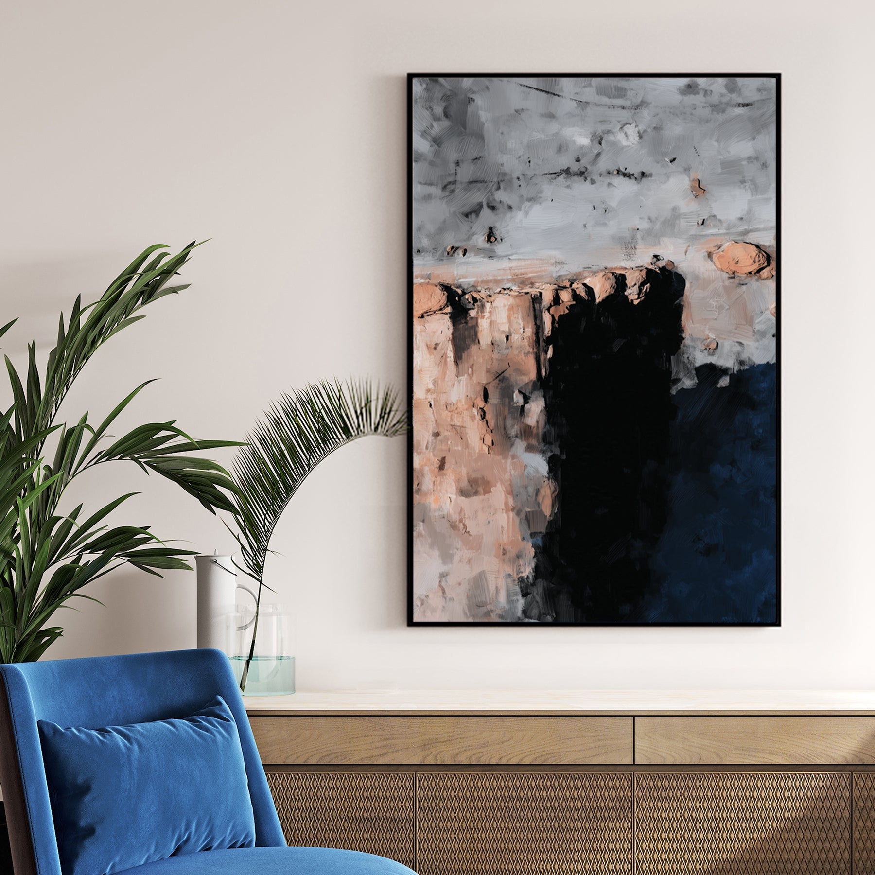 minimal canyon abstract wall art in grey and earth tones