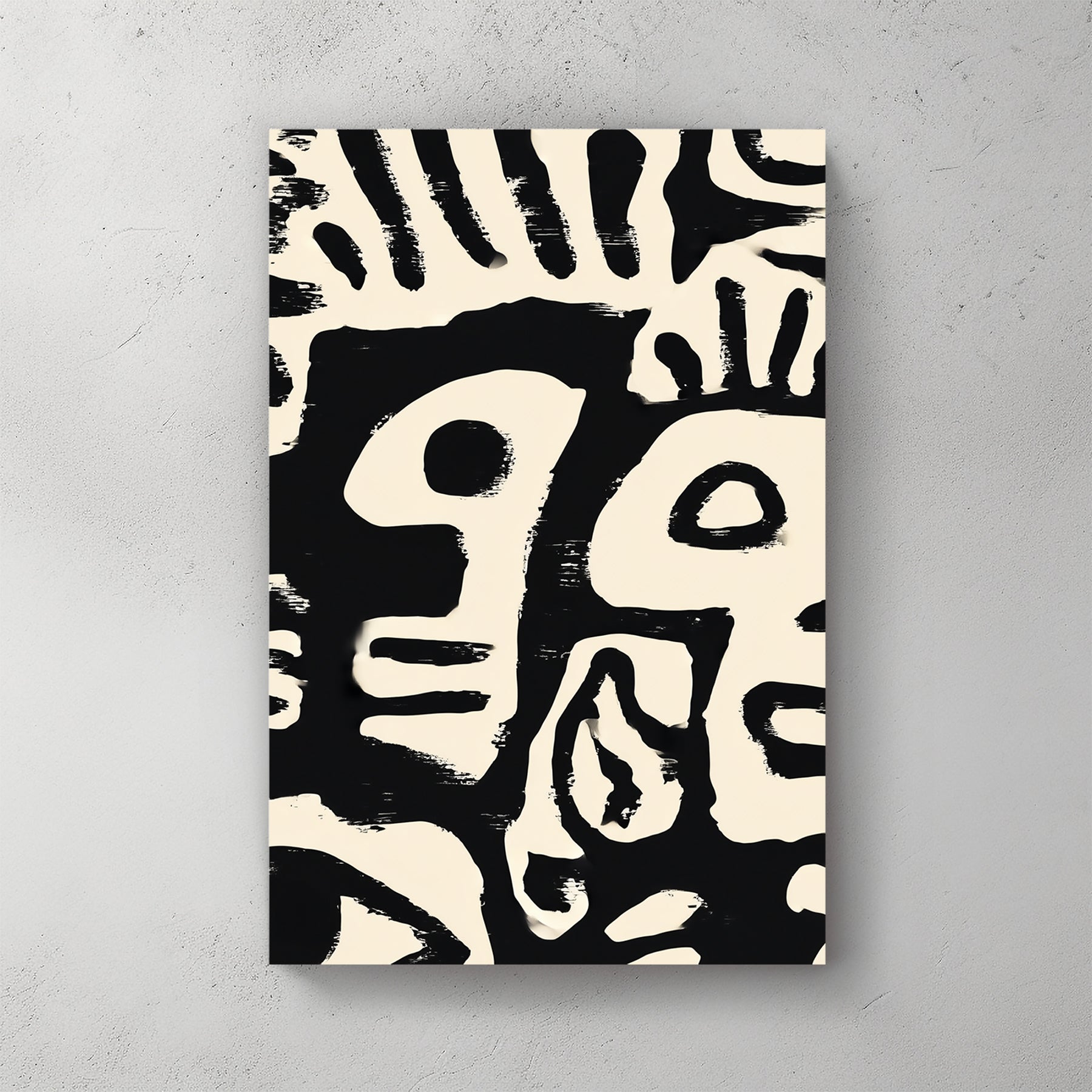 black and cream abstract tribal faces minimal brush strokes