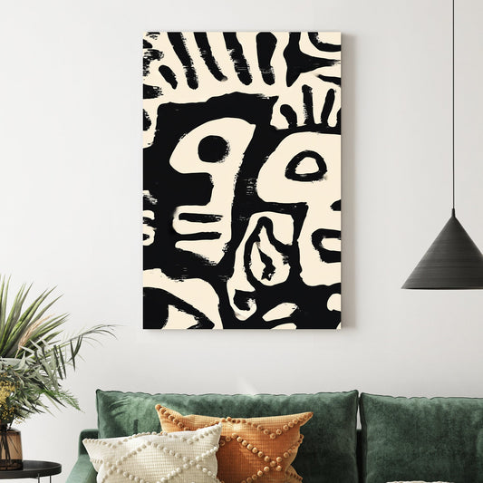 black and cream abstract tribal faces minimal brush strokes