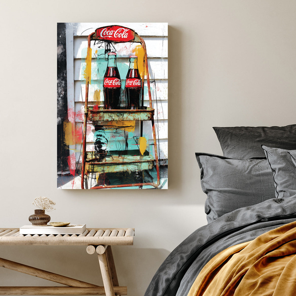 vintage coca cola bottles pop art with colourful graffiti textures