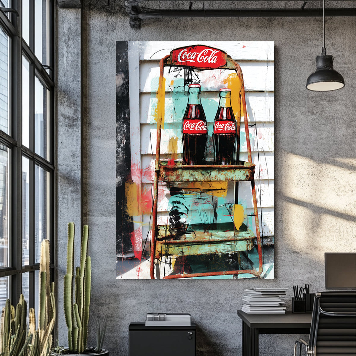 vintage coca cola bottles pop art with colourful graffiti textures