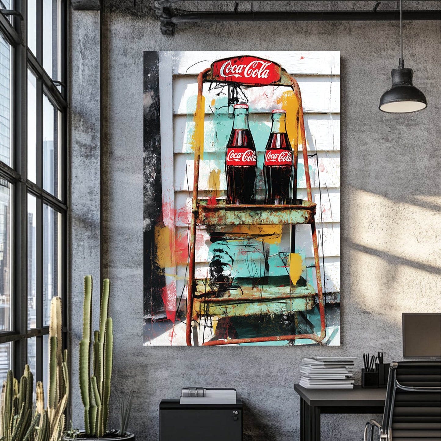vintage coca cola bottles pop art with colourful graffiti textures