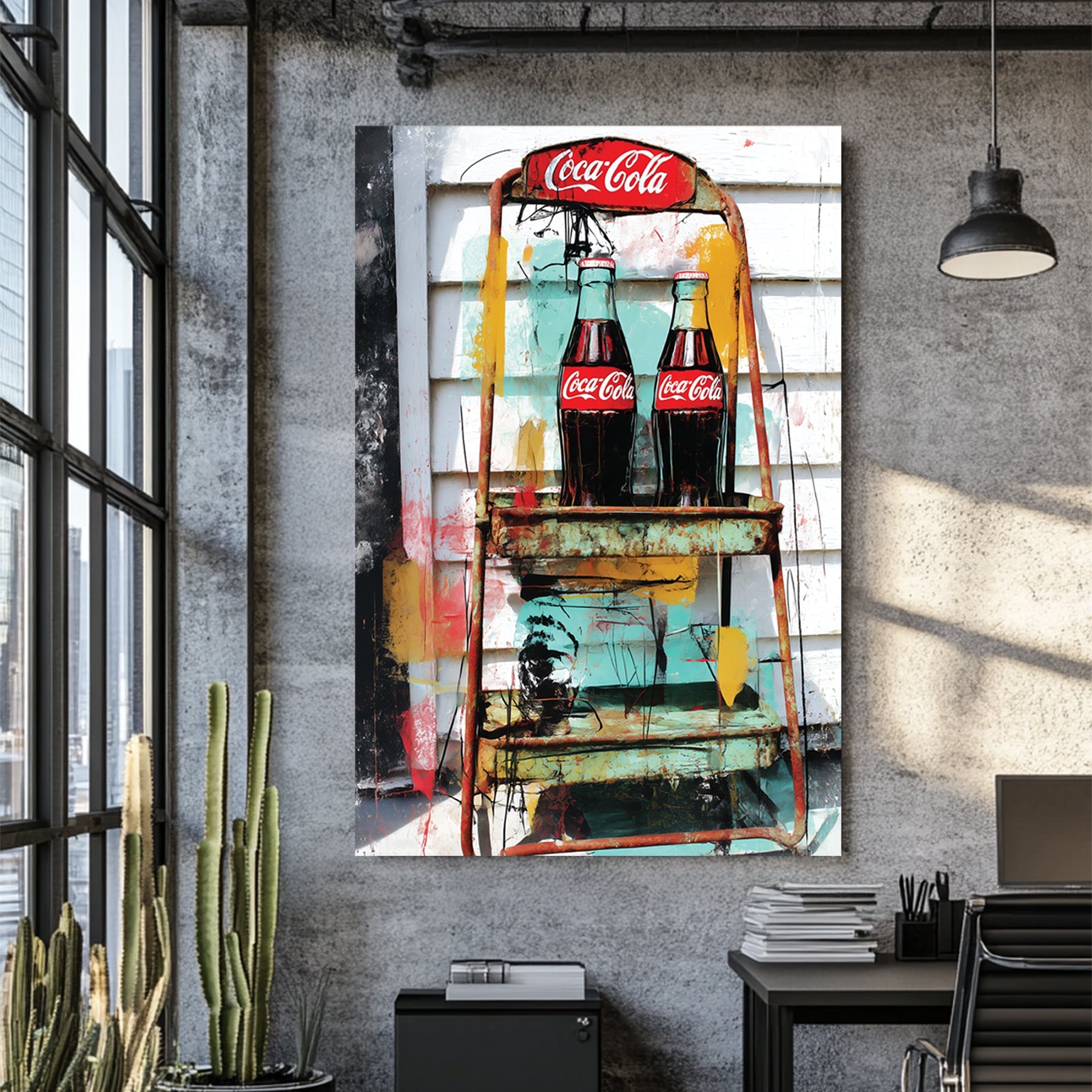 vintage coca cola bottles pop art with colourful graffiti textures