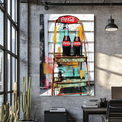 vintage coca cola bottles pop art with colourful graffiti textures