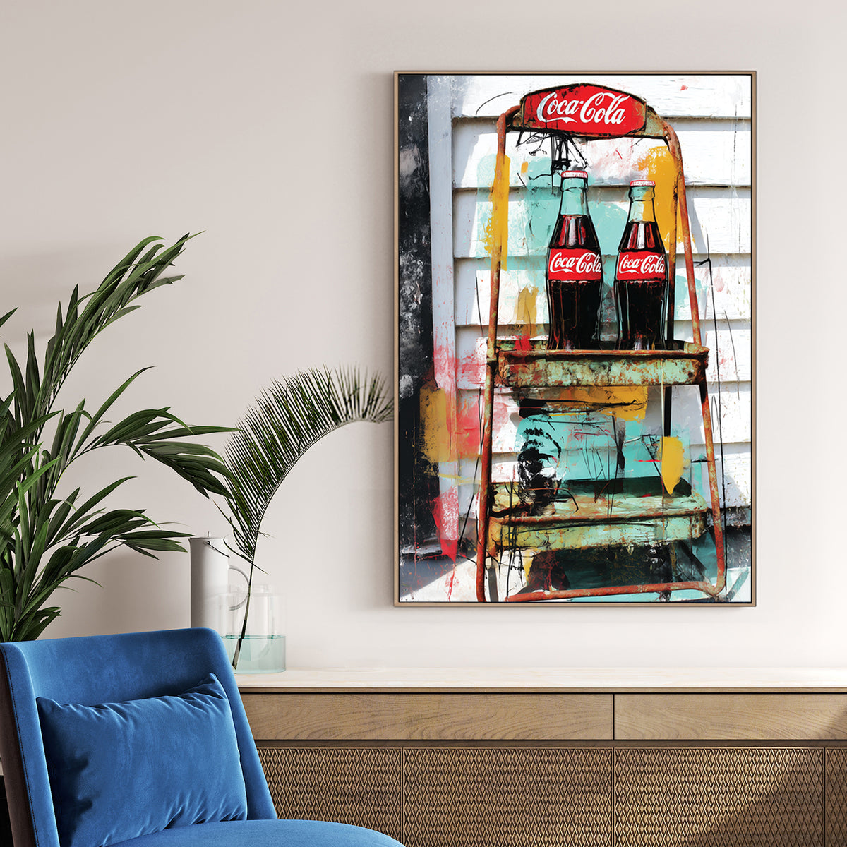 vintage coca cola bottles pop art with colourful graffiti textures