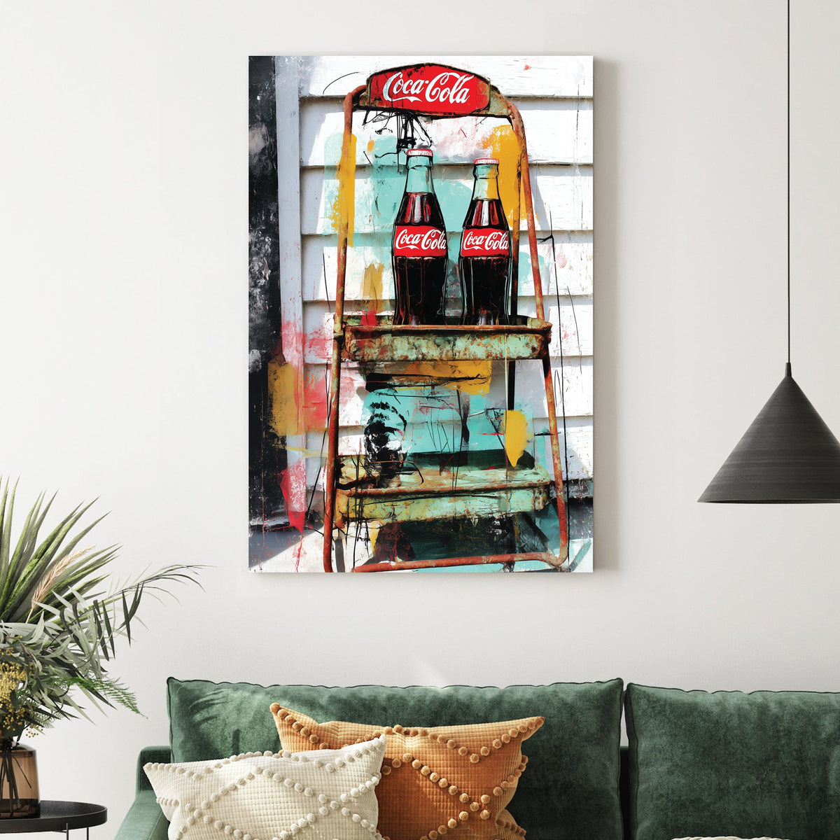 vintage coca cola bottles pop art with colourful graffiti textures
