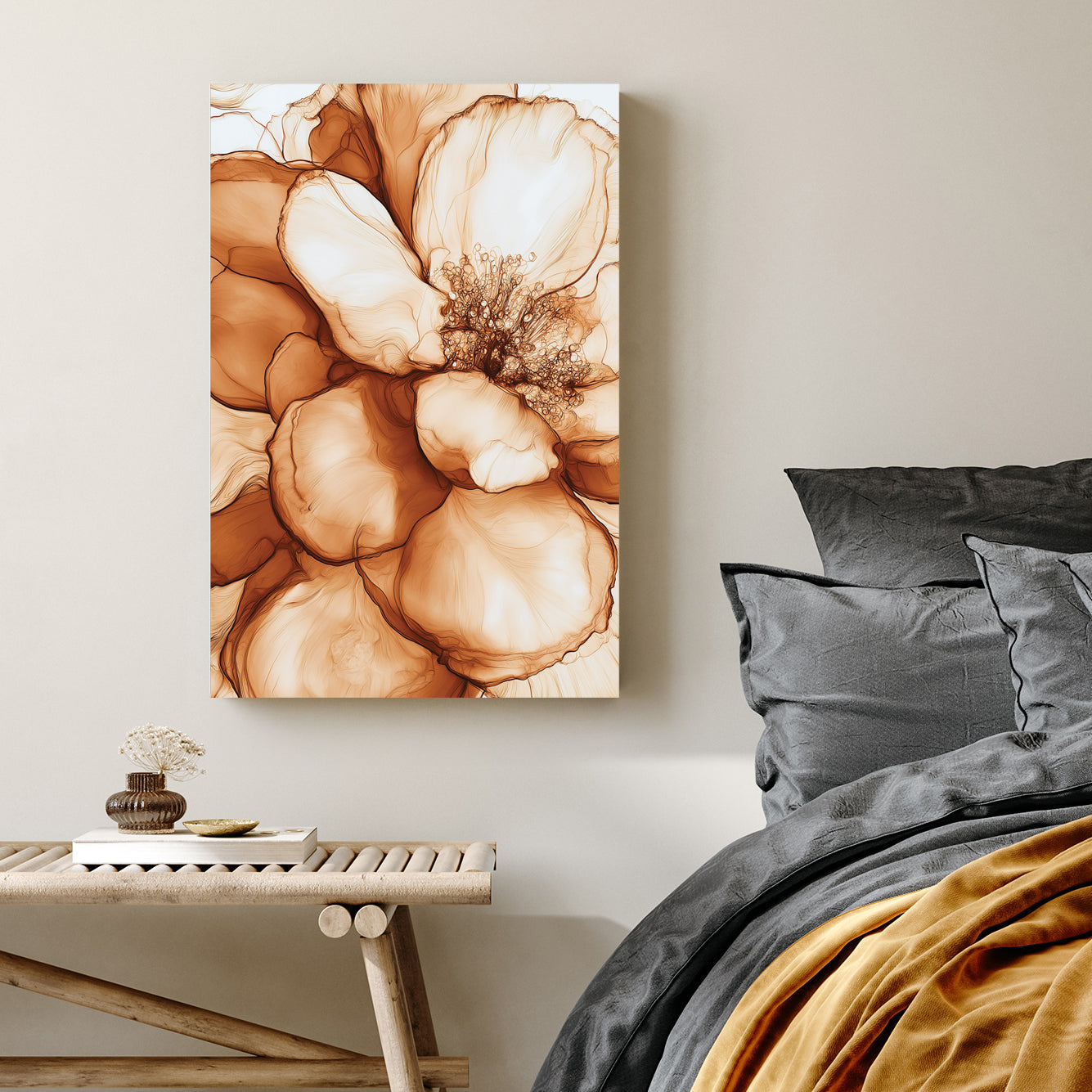 sepia floral close-up wall art with delicate petal detail