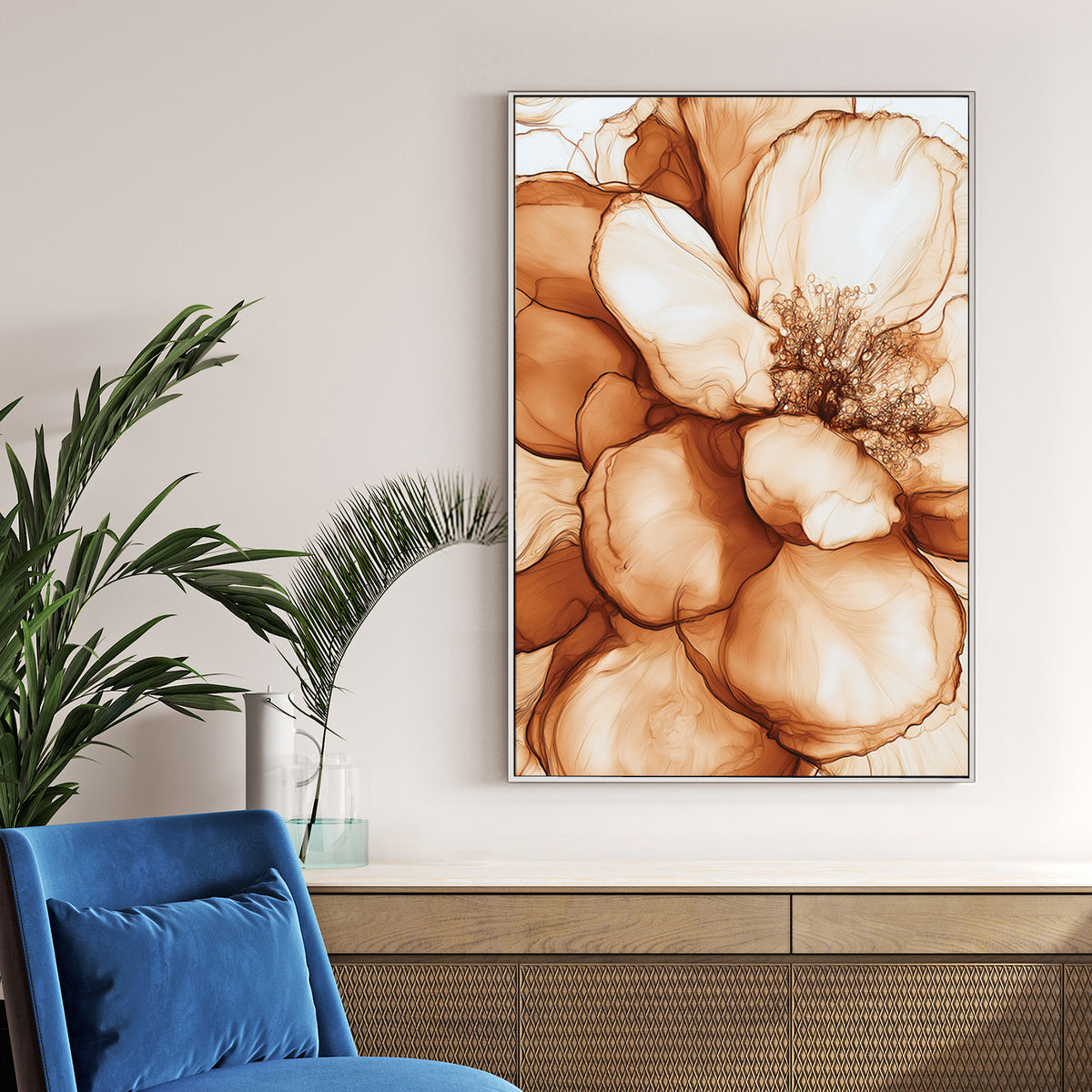 sepia floral close-up wall art with delicate petal detail