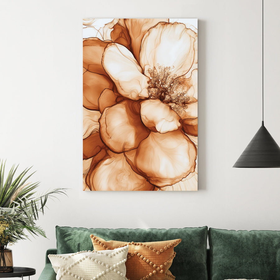 sepia floral close-up wall art with delicate petal detail