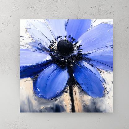 textured blue flower wall art with palette knife effect