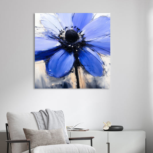 textured blue flower wall art with palette knife effect