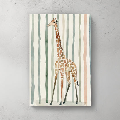 giraffe nursery wall art with watercolour stripes