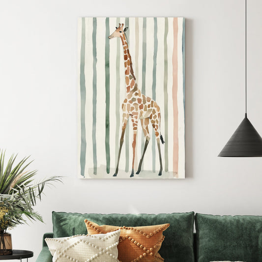 giraffe nursery wall art with watercolour stripes