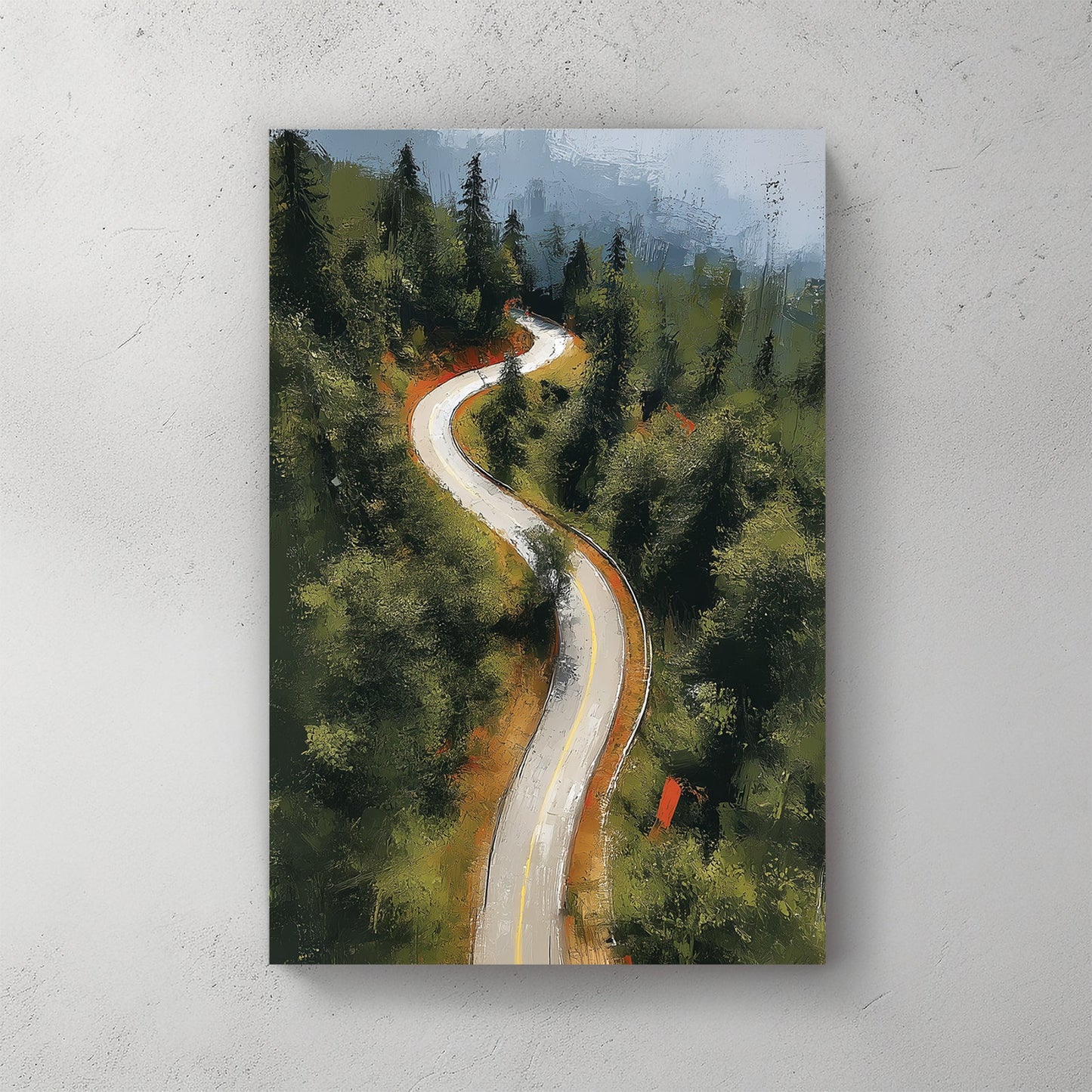 winding road in forest wall art painting