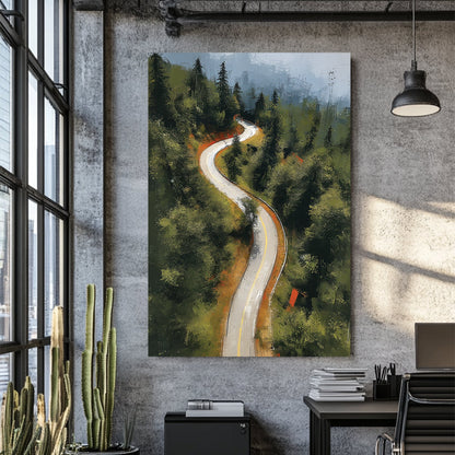winding road in forest wall art painting