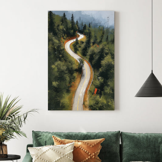 winding road in forest wall art painting