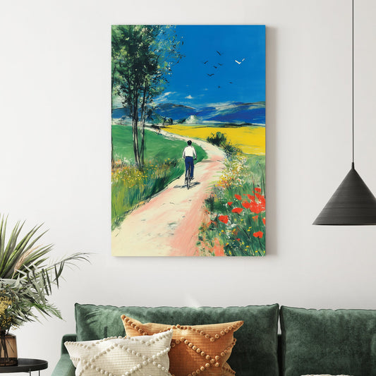 cyclist on country road painting landscape wall art