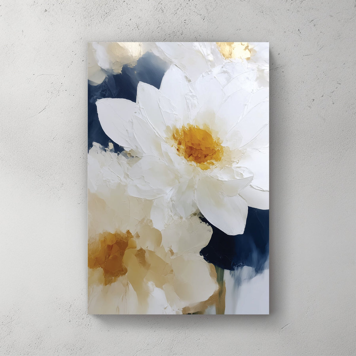 white flower painting with gold accents floral wall art