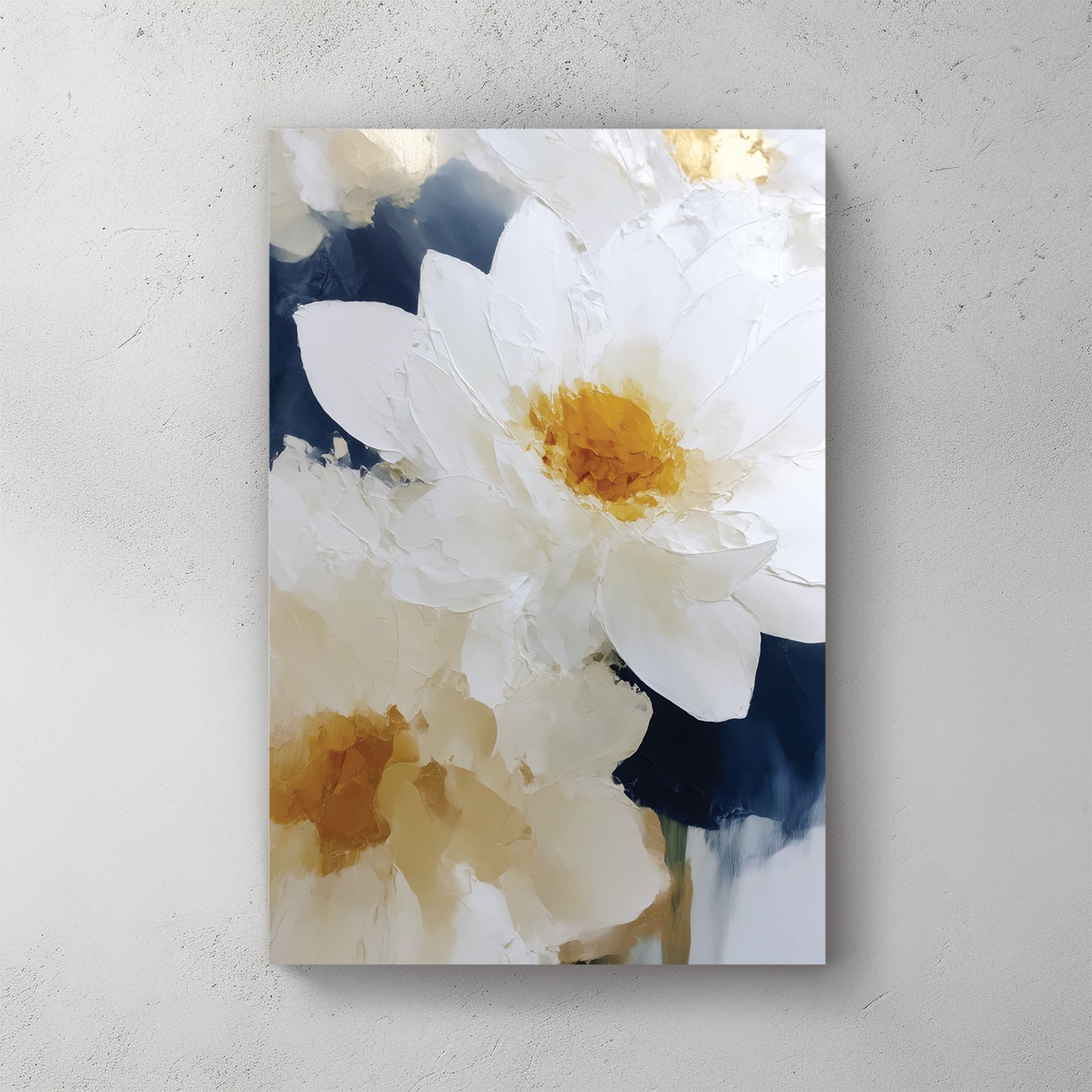 white flower painting with gold accents floral wall art