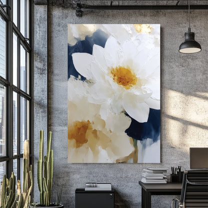 white flower painting with gold accents floral wall art