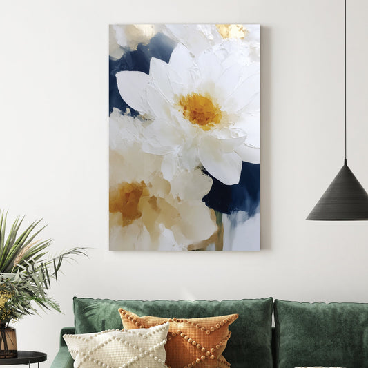 white flower painting with gold accents floral wall art