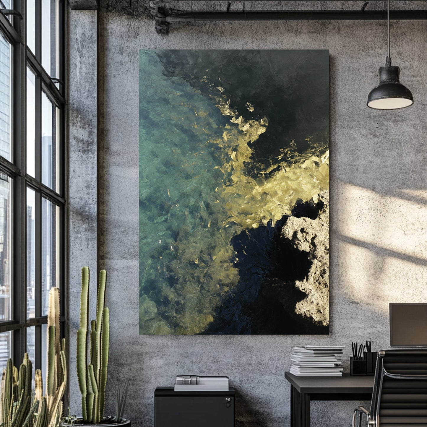 abstract coastal water reflection wall art