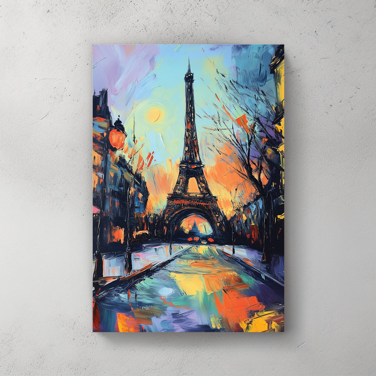 paris eiffel tower abstract wall art with vibrant brushstrokes