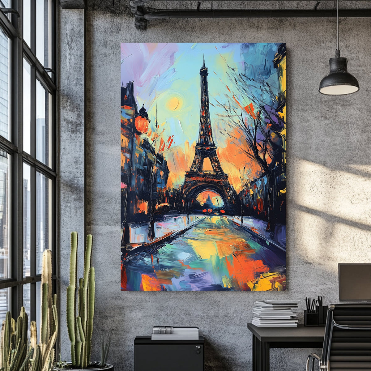 paris eiffel tower abstract wall art with vibrant brushstrokes