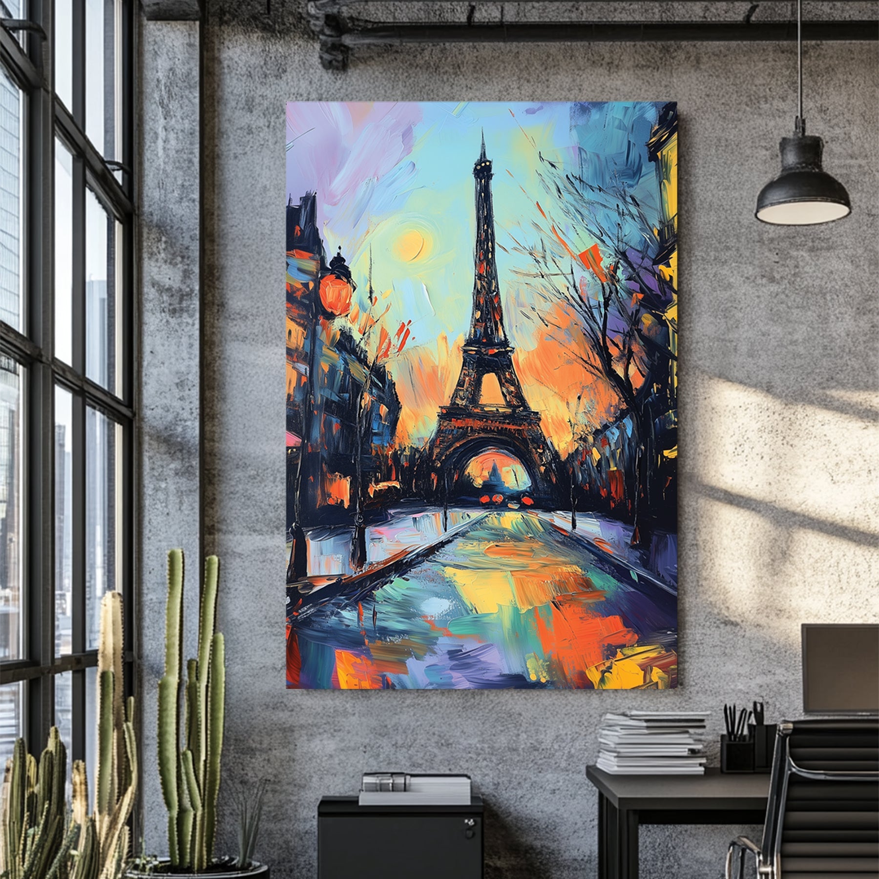 paris eiffel tower abstract wall art with vibrant brushstrokes