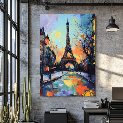 paris eiffel tower abstract wall art with vibrant brushstrokes