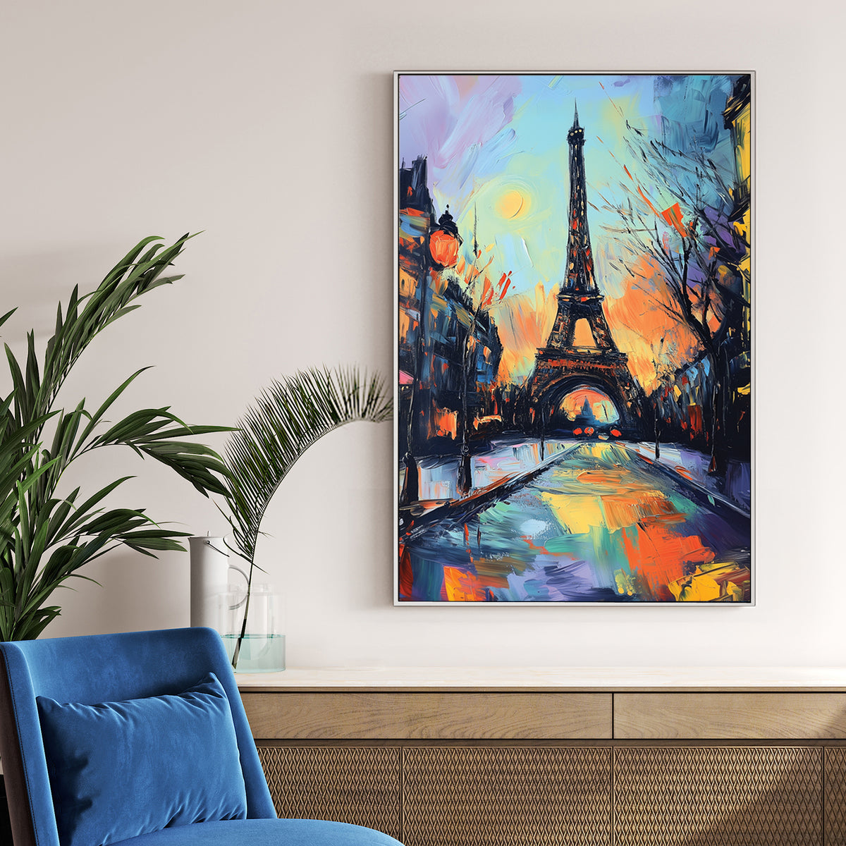 paris eiffel tower abstract wall art with vibrant brushstrokes