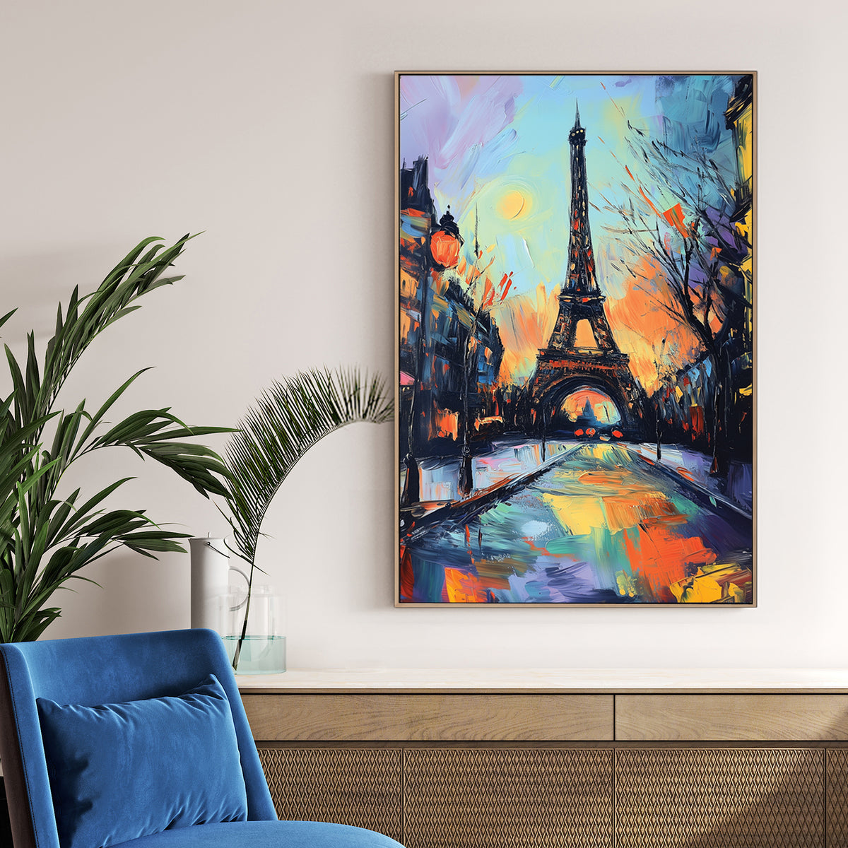 paris eiffel tower abstract wall art with vibrant brushstrokes