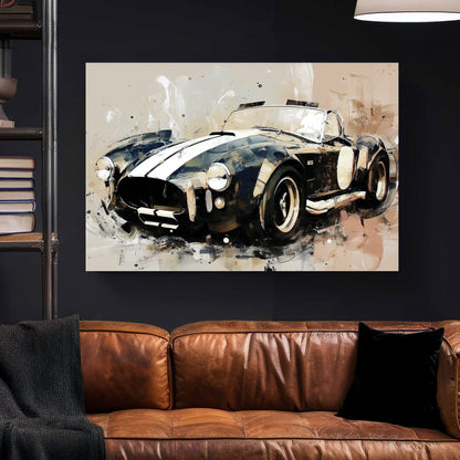 shelby cobra racing car wall art in abstract painterly style