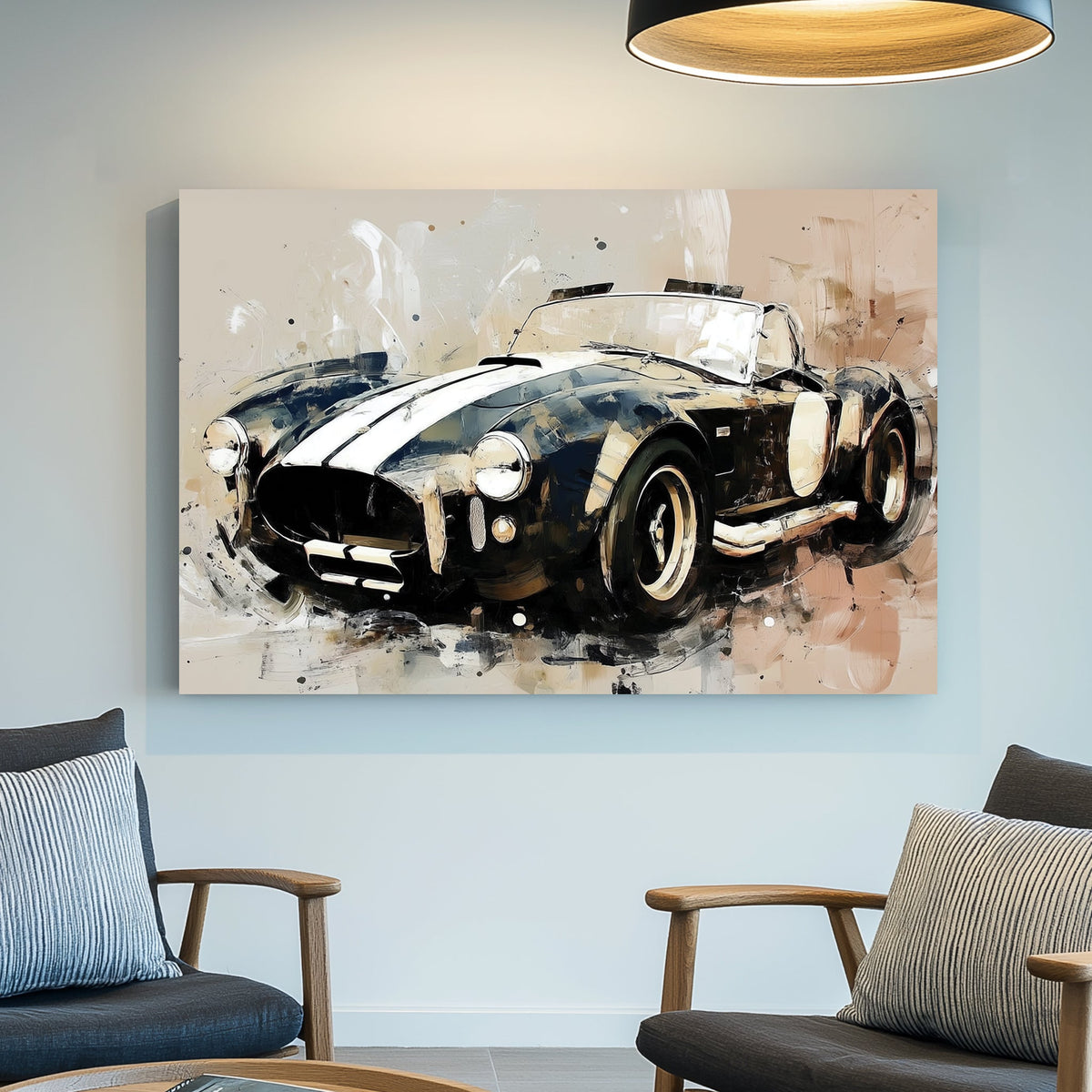 shelby cobra racing car wall art in abstract painterly style
